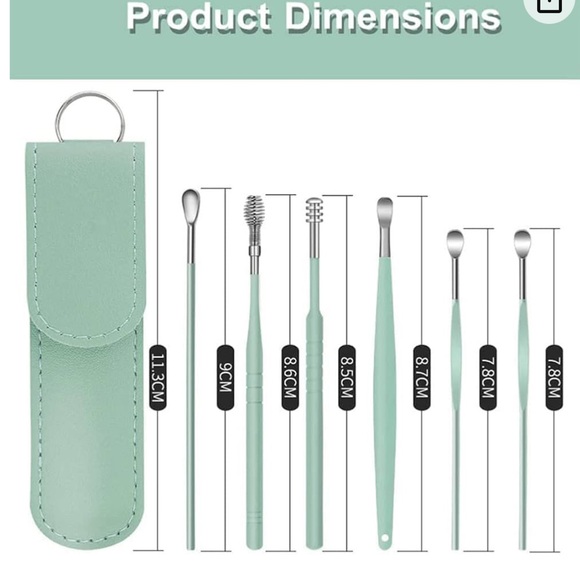 7 Pieces Stainless Steel Ear Wax Cleaning Kit Faux Leather Case Keychain Blue - Picture 3 of 5